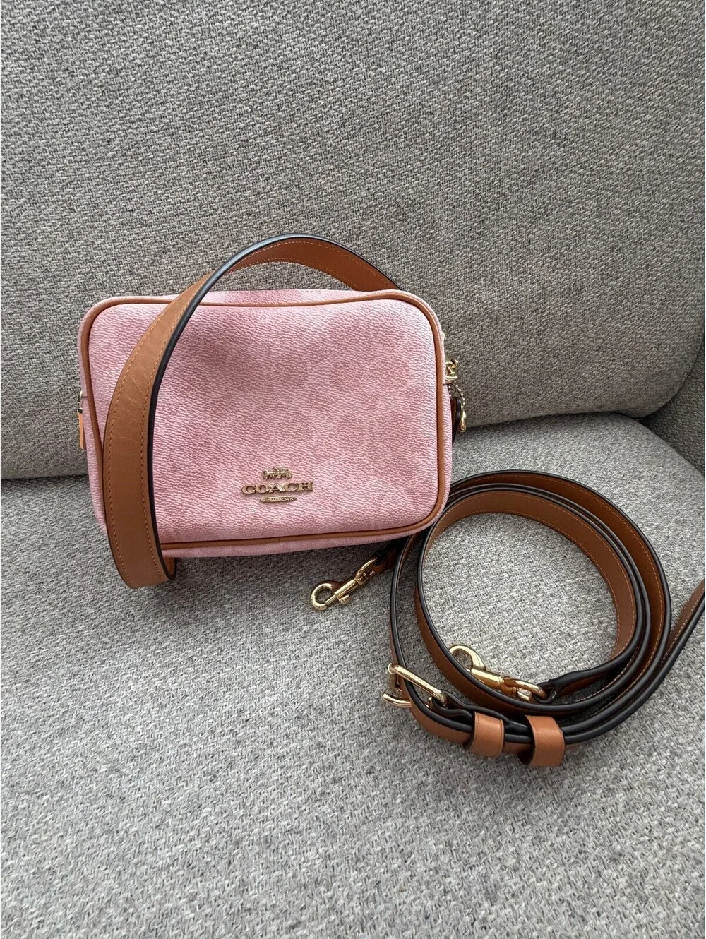 Coach Mini Carey Crossbody Bag Powder Pink Signature Canvas CEK74